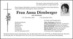 Traueranzeige Anna Dirnberger