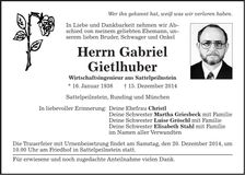 Traueranzeige Gabriel Gietlhuber