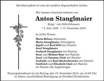 Traueranzeige Anton Stanglmaier