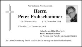 Traueranzeige Peter Frohschammer