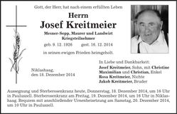 Traueranzeige Josef Kreitmeier