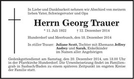 Traueranzeige Georg Trauer
