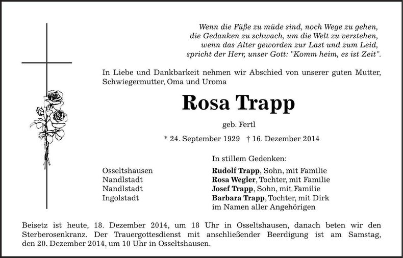 Traueranzeige Rosa Trapp
