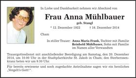 Traueranzeige Anna Mühlbauer