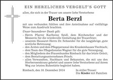 Traueranzeige Berta Berzl