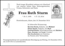 Traueranzeige Ruth Sturm