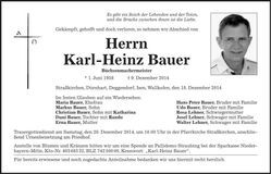 Traueranzeige Karl-Heinz Bauer