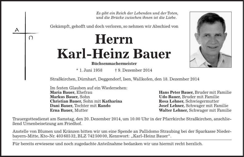 Traueranzeige Karl-Heinz Bauer