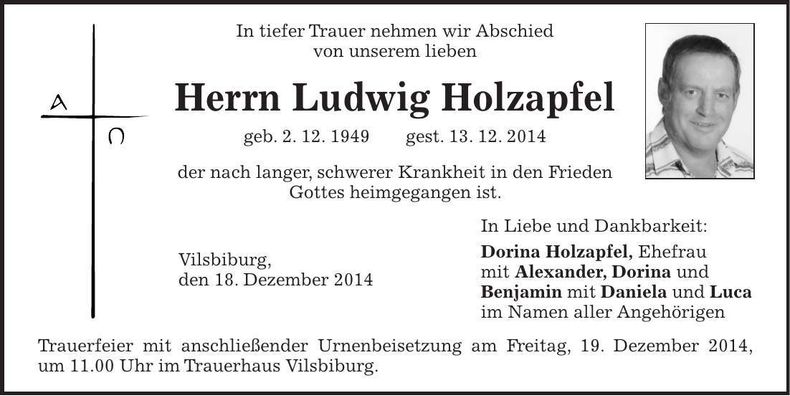 Traueranzeige Ludwig Holzapfel