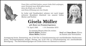 Traueranzeige Gisela Müller