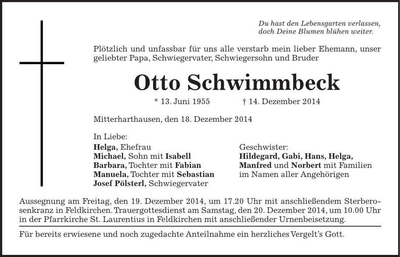 Traueranzeige Otto Schwimmbeck