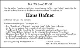 Traueranzeige Hans Hafner
