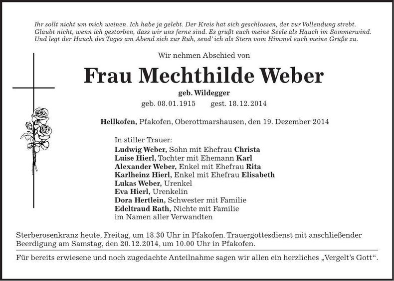 Traueranzeige Mechthilde Weber