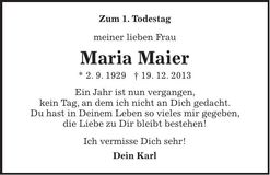 Traueranzeige Maria Maier