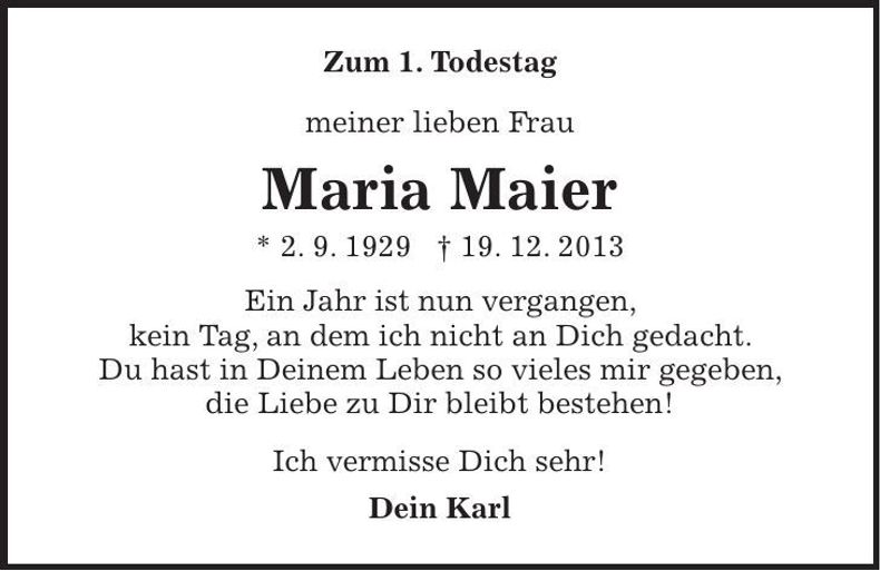 Traueranzeige Maria Maier