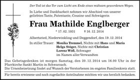 Traueranzeige Mathilde Englberger