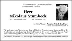 Traueranzeige Nikolaus Stumbeck