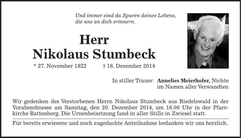 Traueranzeige Nikolaus Stumbeck