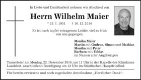 Traueranzeige Wilhelm Maier