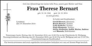 Traueranzeige Therese Bernart
