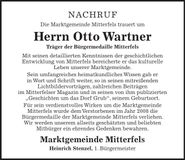 Traueranzeige Otto Wartner