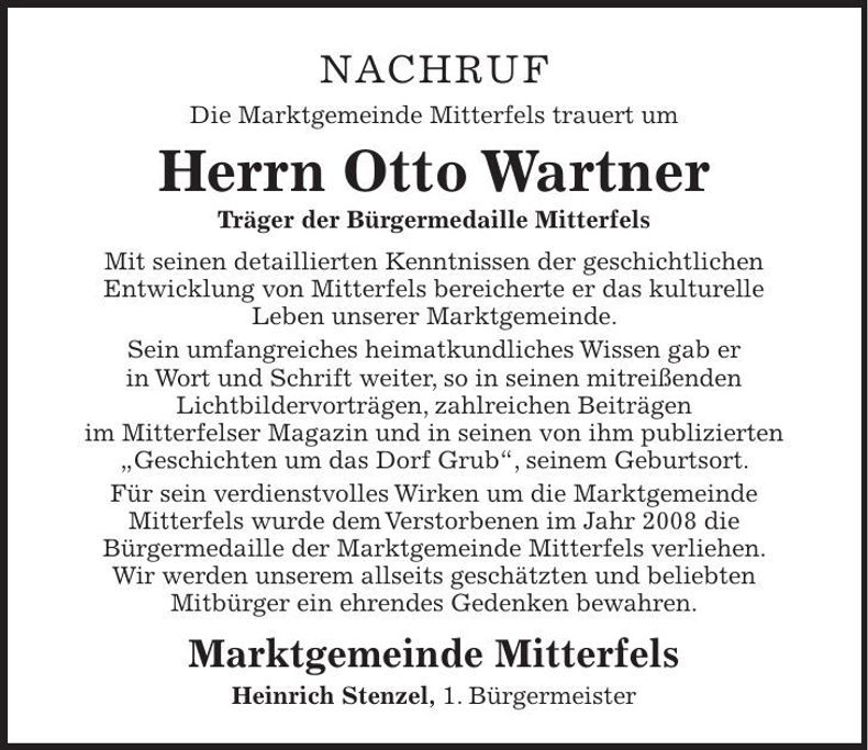 Traueranzeige Otto Wartner