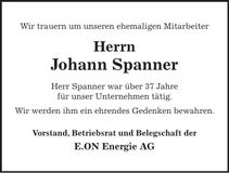 Traueranzeige Johann Spanner
