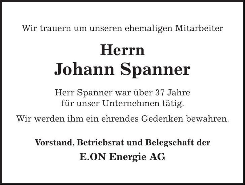 Traueranzeige Johann Spanner