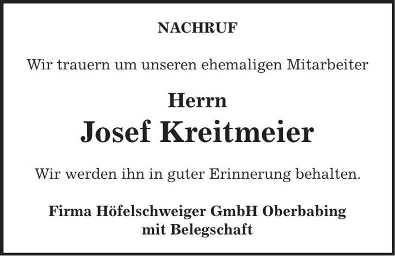 Traueranzeige Josef Kreitmeier