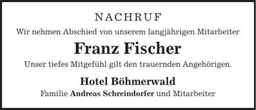 Traueranzeige Franz Fischer