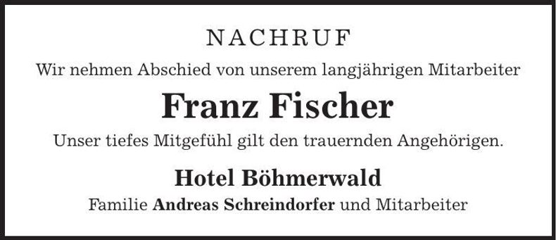 Traueranzeige Franz Fischer