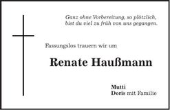 Traueranzeige Renate Haußmann
