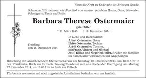 Traueranzeige Barbara Therese Ostermaier
