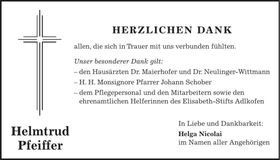 Traueranzeige Helmtrud Pfeiffer