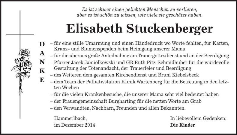 Traueranzeige Elisabeth Stuckenberger