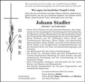 Traueranzeige Johann Stadler