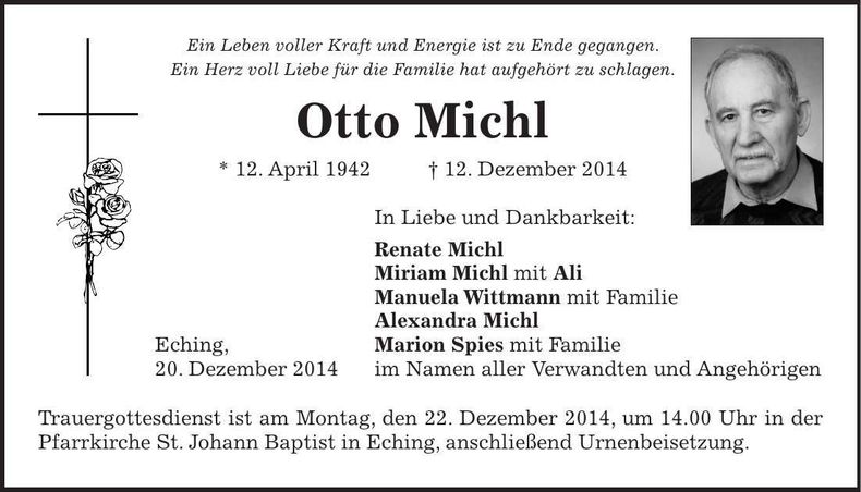 Traueranzeige Otto Michl