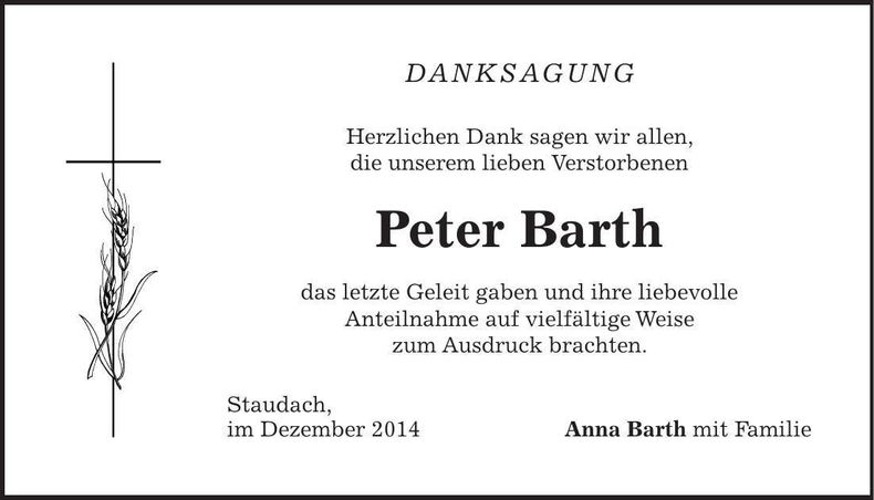 Traueranzeige Peter Barth