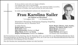 Traueranzeige Karolina Sailer