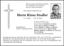 Traueranzeige Klaus Stadler