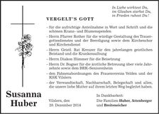 Traueranzeige Susanna Huber