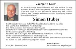 Traueranzeige Simon Huber