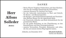Traueranzeige Alfons Solleder