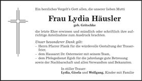 Traueranzeige Lydia Häusler