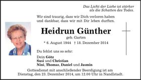 Traueranzeige Heidrun Günther
