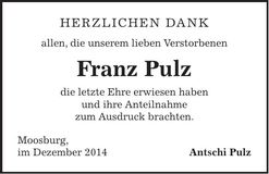Traueranzeige Franz Pulz