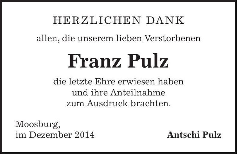 Traueranzeige Franz Pulz