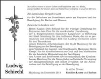 Traueranzeige Ludwig Schiechl