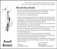 Traueranzeige Josef Bauer