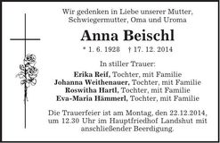 Traueranzeige Anna Beischl